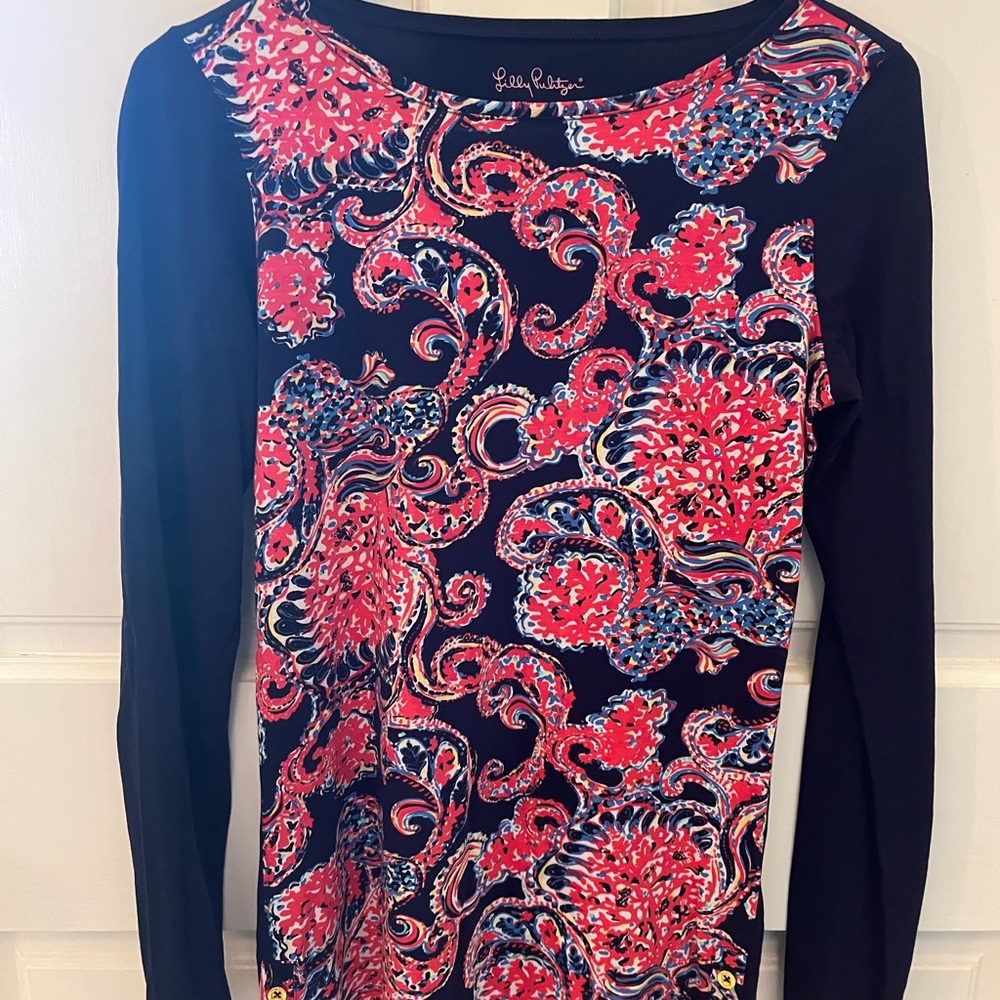Lilly Pulitzer Graphic Navy Blue and Pink Top
